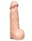Телесный фаллос с мошонкой для трусиков с плугом - 17,5 см.