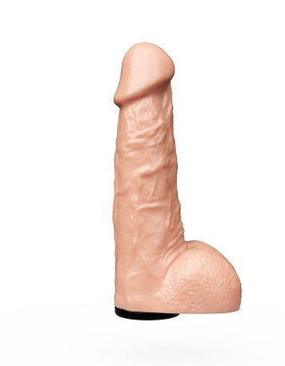 Телесный фаллос с мошонкой для трусиков с плугом - 17,5 см.