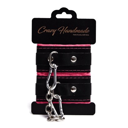 Черно-розовые скругленные наручники с мягкой подкладкой