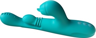 Зеленый инновационный вибратор-кролик Sensa Sway с технологией массажа на 360 градусов - 25 см.