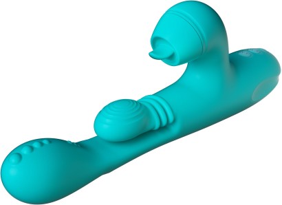 Зеленый инновационный вибратор-кролик Sensa Sway с технологией массажа на 360 градусов - 25 см.