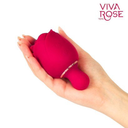 Малиновый вибростимулятор в форме бутона со стебельком 