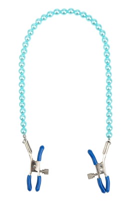 Зажимы на соски с голубыми бусами