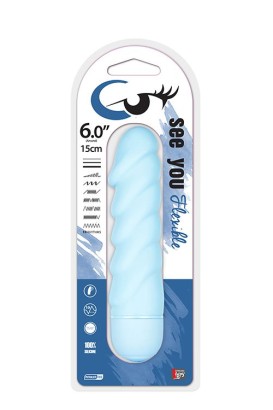 Голубой вибратор со спиралевидным рельефом SEE YOU FLEXIBLE - 15 см.