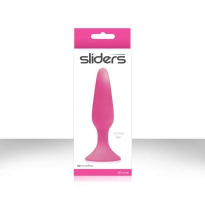 Розовая анальная пробка Sliders Silicone Anal Plugs Small на присоске - 11,35 см.