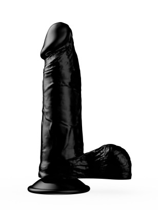 Упругий чёрный фаллоимитатор на присоске - 15,5 см.