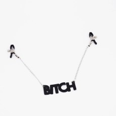 Зажимы на соски с кожаной подвеской Bitch