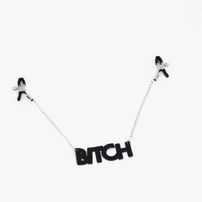 Зажимы на соски с кожаной подвеской Bitch