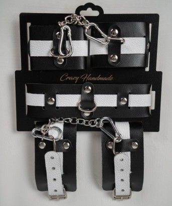 Набор фиксаторов из черной и белой натуральной кожи