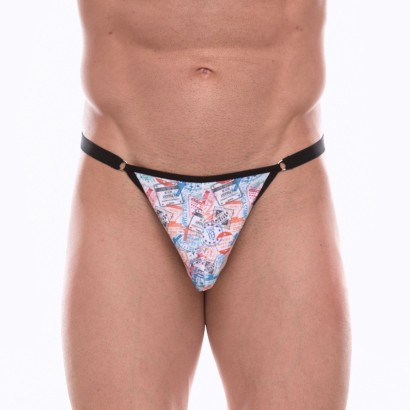 Мужские трусы-тонги с принтом в виде почтовых штемпелей