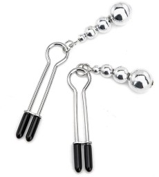 Серебристые зажимы на соски с бусинами