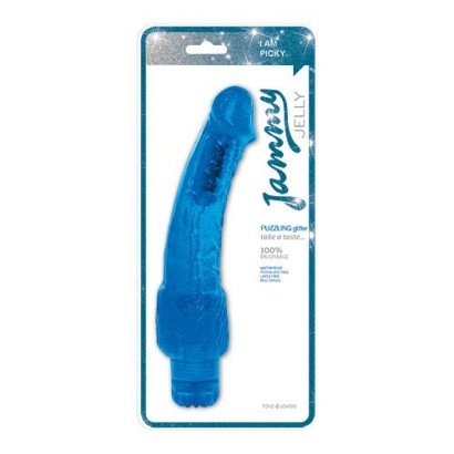 Синий вибратор-реалистик с блёстками  JAMMY JELLY PUZZLING GLITTER - 24 см.