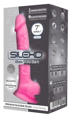 Розовый, светящийся в темноте фаллоимитатор Model 1 - 17,6 см.