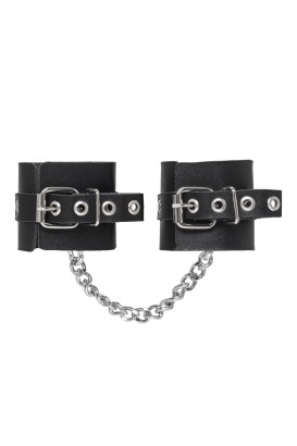 Черные наручники из толстой натуральной кожи с люверсами
