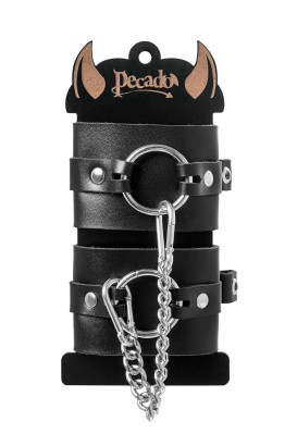 Черные наручники из толстой натуральной кожи с люверсами