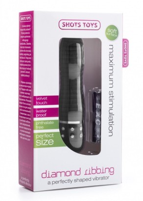 Чёрный мини-вибратор с рёбрышками и стразами Diamond Ribbing Vibe - 11,5 см.