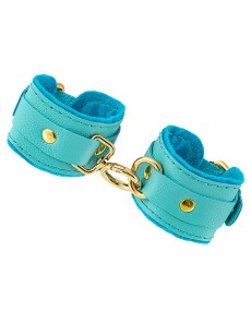 Голубые двуслойные кожаные наручники-браслеты