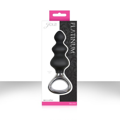 Чёрная анальная елочка с ручкой Jolie Platinum Plug Medium из силикона -  13,4 см.