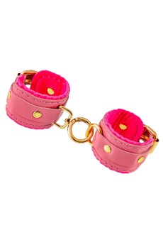 Розовые двуслойные кожаные наручники-браслеты