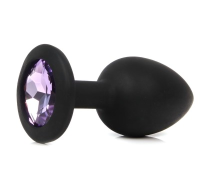Черная анальная пробка с сиреневым кристаллом - 7,3 см.
