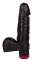 Чёрный виброфаллос с пышной мошонкой - 16 см.