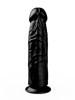 Упругий чёрный фаллоимитатор на подошве-присоске - 18,8 см.