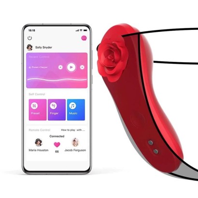 Красный вибратор в трусики Funtown Caleo с магнитным держателем-розой