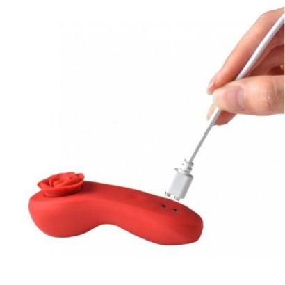 Красный вибратор в трусики Funtown Caleo с магнитным держателем-розой