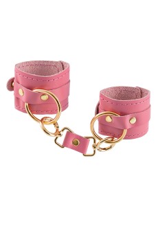 Розовые однослойные кожаные наручники