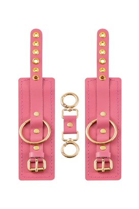 Розовые однослойные кожаные наручники