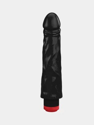 Чёрный вибромассажер с широким основанием - 18,8 см.