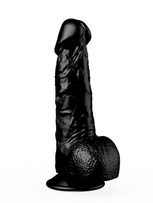 Реалистичный чёрный фаллоимитатор на присоске - 17,8 см.