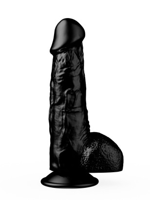 Реалистичный чёрный фаллоимитатор на присоске - 17,8 см.