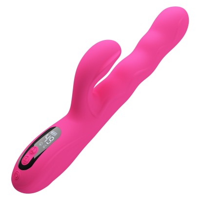 Розовый вибростимулятор-кролик с волновыми движениями Winters - 25,2 см.