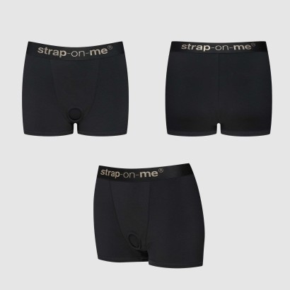 Черные трусики-боксеры для фиксации насадок Strap-on-me Harness Lingerie Allure - size M