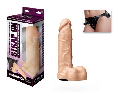 Реалистичная насадка-фаллос на трусиках с плугом - 19 см.