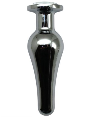 Серебристая анальная пробка с прозрачным кристаллом - 13 см.