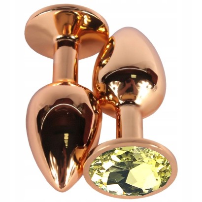 Бронзовая анальная пробка Vander с желтым кристаллом - 9,5 см.