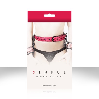 Розовый ремень на пояс для фиксации манжет Sinful Restraint Belt Large 