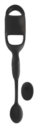 Черное виброкольцо с анальной пробкой Cock Ring with RC Butt Plug