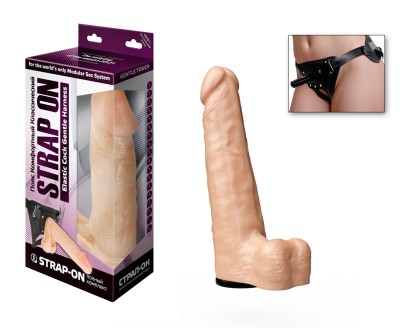 Фаллоимитатор телесного цвета на трусиках с плугом - 16,5 см.