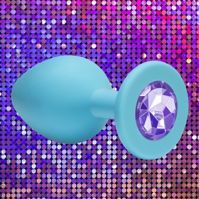 Малая голубая анальная пробка Emotions Cutie Small с фиолетовым кристаллом - 7,5 см.