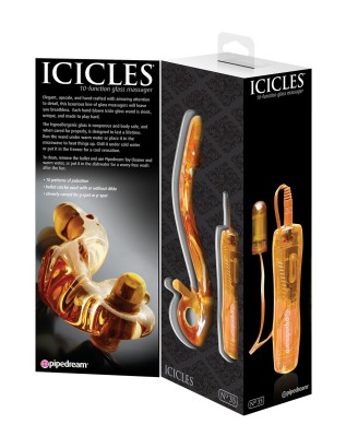 Желтый стеклянный фаллос с вибропулей ICECLES №35 - 18,5 см.