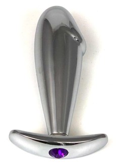 Серебристая пробка-фаллос с фиолетовым кристаллом – 9,5 см.