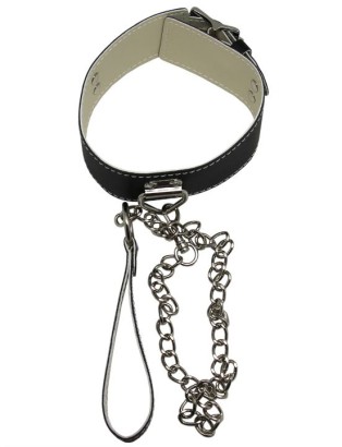 Черный ошейник с металлическим поводком с ручкой