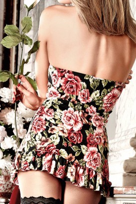 Черное платьице без бретелек с роскошным цветочным узором Dolce Vita