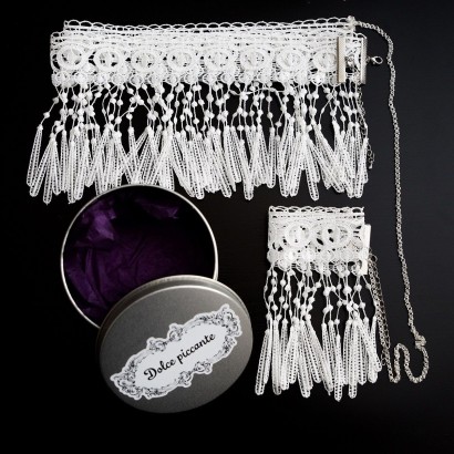 Кружевное белое колье на тело Сarnevale