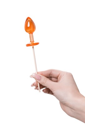 Оранжевый леденец в форме анальной пробки со вкусом амаретто - 29 гр.