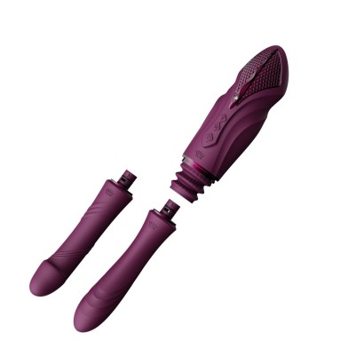 Фиолетовая секс-машина с функцией нагрева, насадками и присоской Sesh