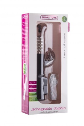 Чёрный перезаряжаемый вибратор Rechargeable Dolphin с дельфинчиком - 22 см.